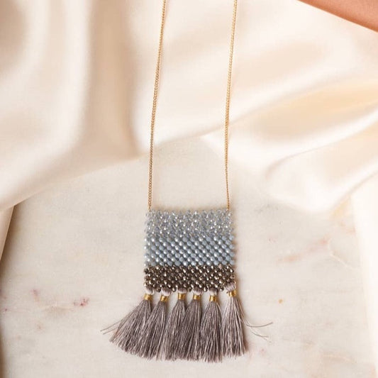 Grey Tassels & Beads Necklace