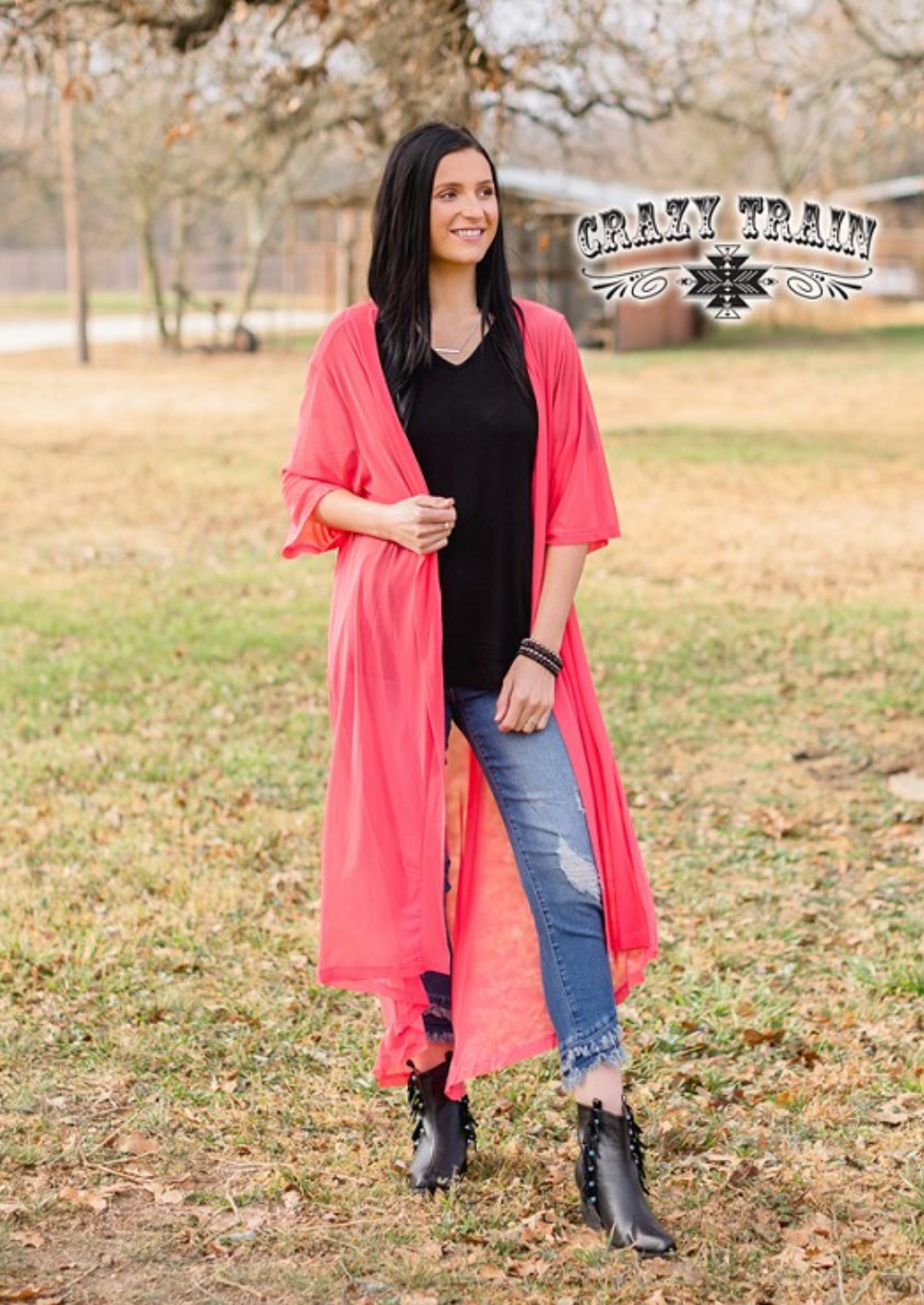 CORAL SHORT ROUND DUSTER - CRAZY TRAIN