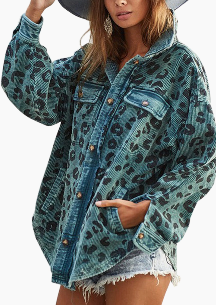 VINTAGE LEOPARD CORDUROY JACKET -TEAL