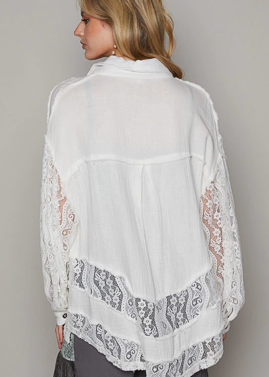 LACE & GAUZE BUTTON UP