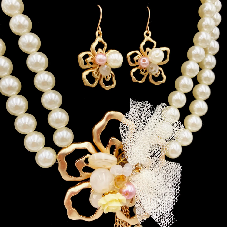 Fancy Pearl Flower Necklace Set