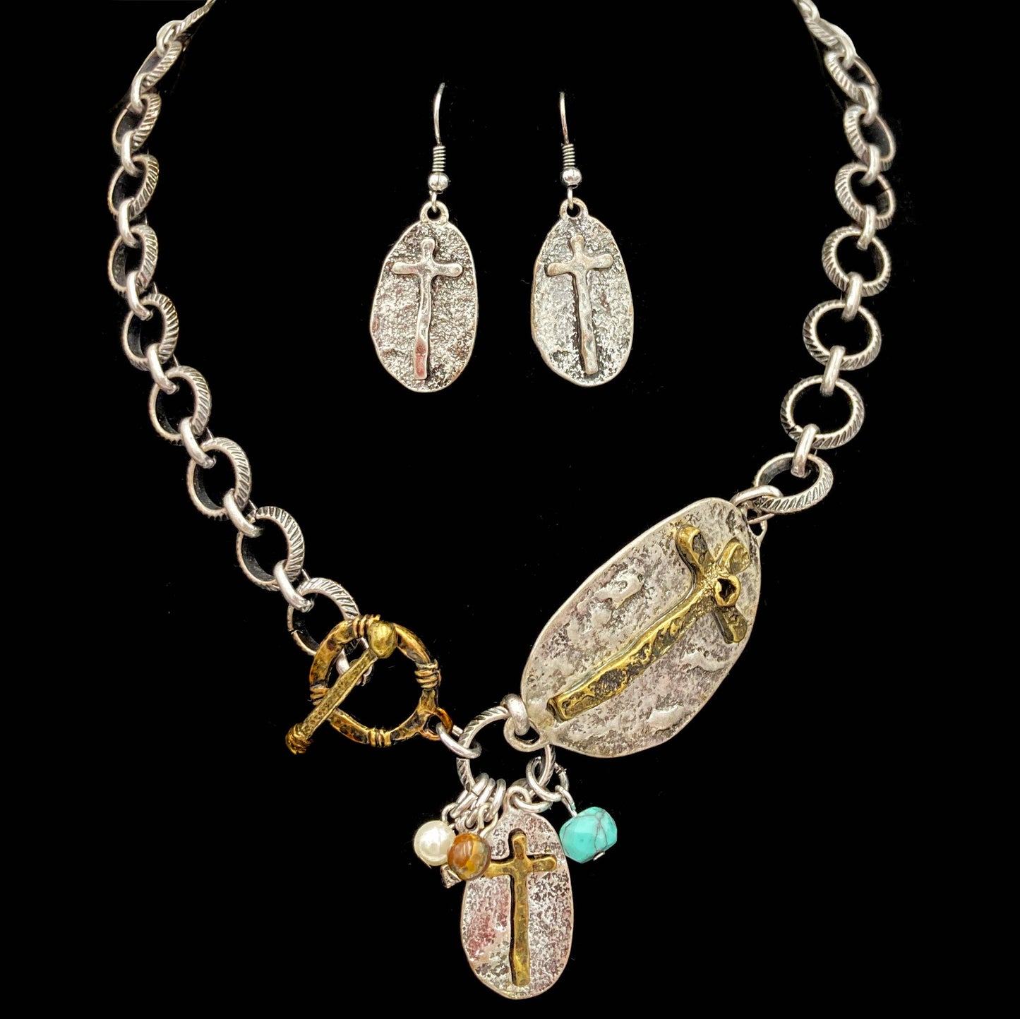 Western Style Cross Necklace & Earring Set