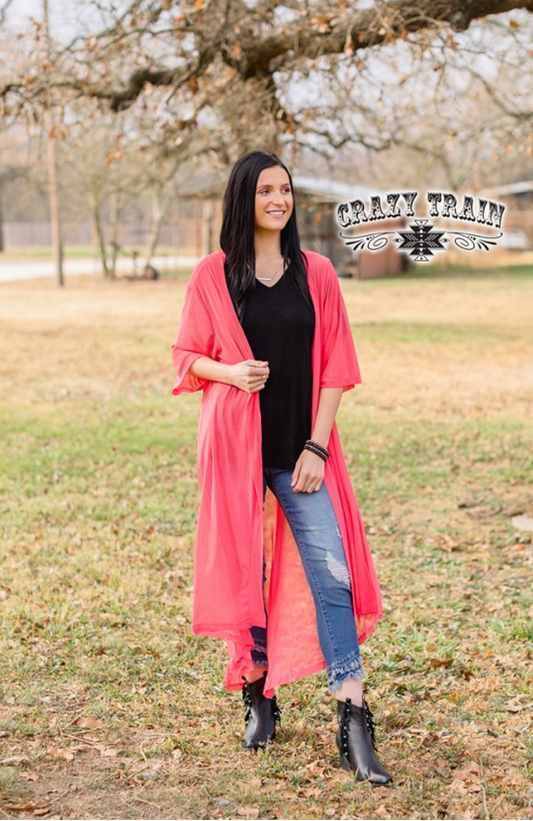 CORAL SHORT ROUND DUSTER - CRAZY TRAIN