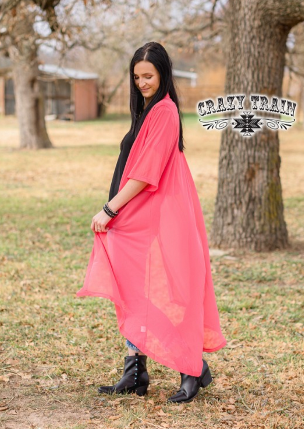 CORAL SHORT ROUND DUSTER - CRAZY TRAIN